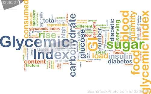 Image of glycemic index feedback wordcloud concept illustration