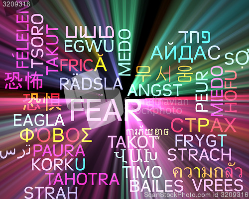 Image of Fear multilanguage wordcloud background concept glowing