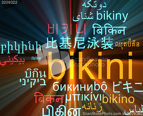 Image of Bikini multilanguage wordcloud background concept glowing