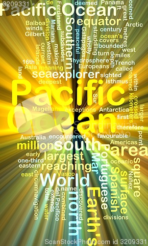 Image of Pacific ocean wordcloud concept illustration glowing