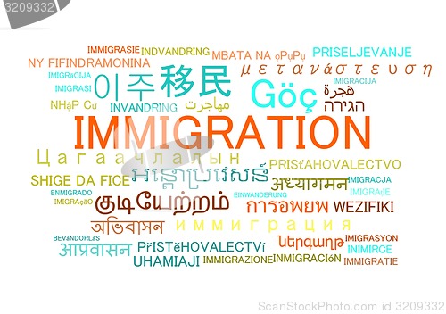 Image of immigration multilanguage wordcloud background concept
