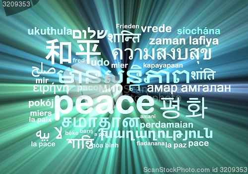 Image of peace multilanguage wordcloud background concept glowing