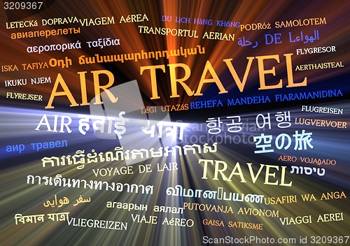 Image of Air travel multilanguage wordcloud background concept glowing