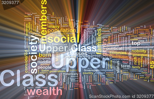 Image of Upper class background wordcloud concept illustration glowing