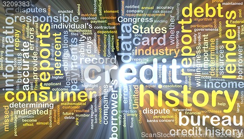 Image of Credit histry wordcloud concept illustration glowing