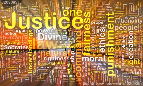 Image of Justice background concept wordcloud glowing