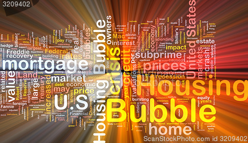 Image of Housing bubble background wordcloud concept illustration glowing