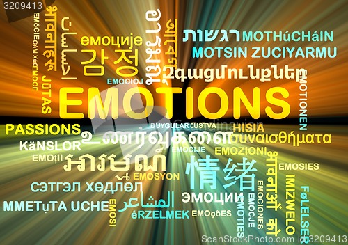 Image of emotions multilanguage wordcloud background concept glowing