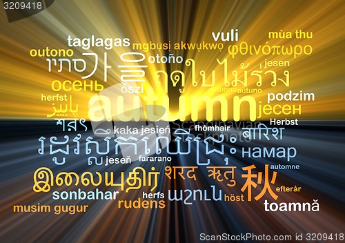 Image of autumn multilanguage wordcloud background concept glowing
