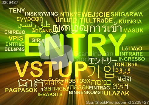 Image of Entry multilanguage wordcloud background concept glowing