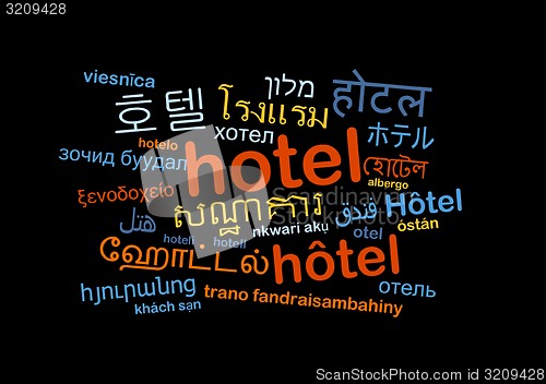 Image of Hotel multilanguage wordcloud background concept