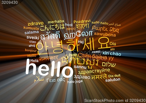 Image of Hello multilanguage wordcloud background concept glowing