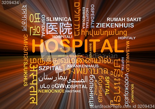 Image of Hospital multilanguage wordcloud background concept glowing