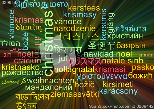 Image of Christmas multilanguage wordcloud background concept glowing