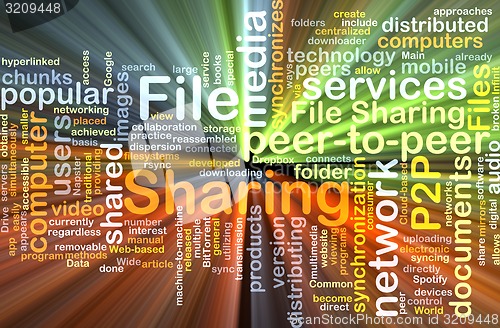 Image of file sharing wordcloud concept illustration glowing