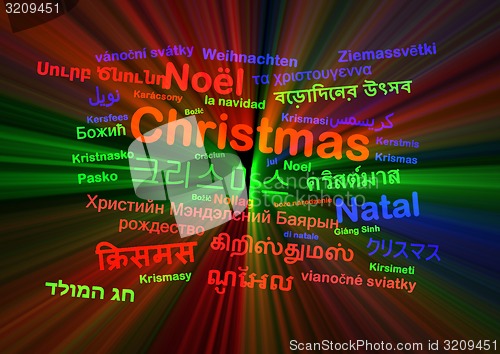 Image of Christmas multilanguage wordcloud background concept glowing