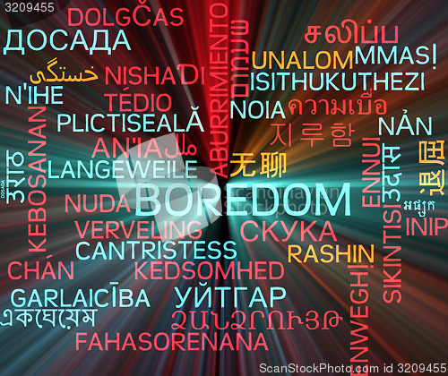 Image of Boredom multilanguage wordcloud background concept glowing