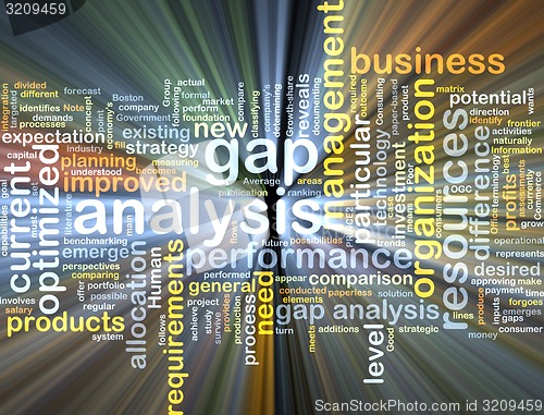 Image of gap analysis wordcloud concept illustration glowing