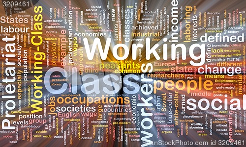 Image of Working class background wordcloud concept illustration glowing