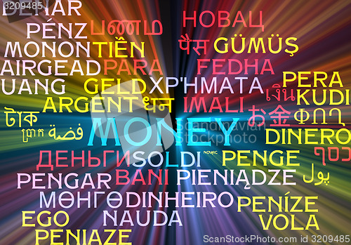 Image of Money multilanguage wordcloud background concept glowing