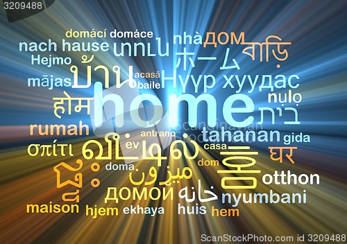 Image of home multilanguage wordcloud background concept glowing