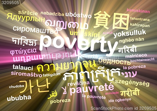 Image of Poverty multilanguage wordcloud background concept glowing