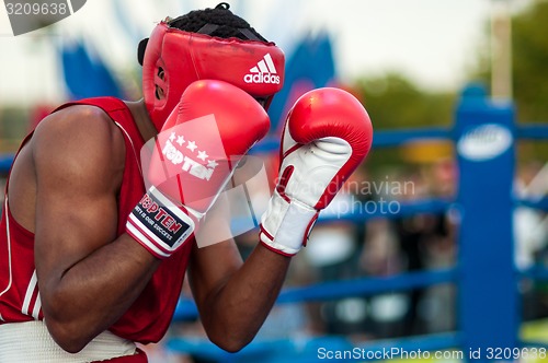 Image of A boxing match Osleys Iglesias, Cuba and Salah Mutselkhanov, Russia. Victory Osleys Iglesias