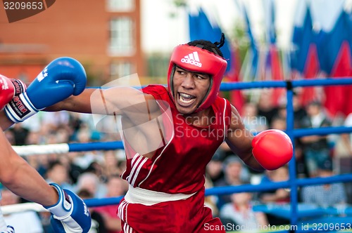 Image of A boxing match Osleys Iglesias, Cuba and Salah Mutselkhanov, Russia. Victory Osleys Iglesias