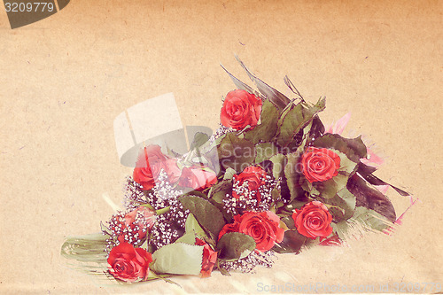 Image of watercolor effect bouquet of fresh red roses vintage