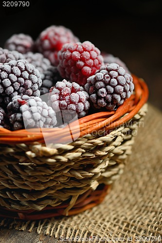 Image of frozen blackberries in basket