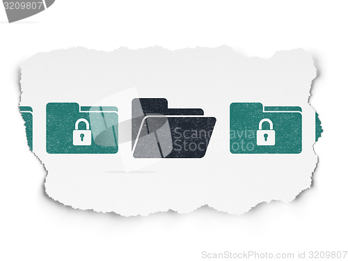 Image of Safety concept: folder icon on Torn Paper background
