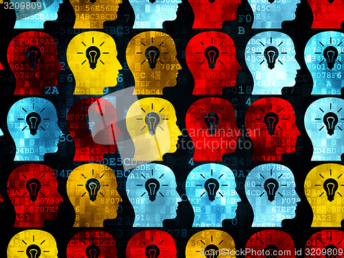 Image of Data concept: Head With Light Bulb icons on Digital background