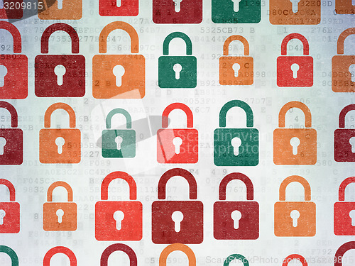 Image of Security concept: Closed Padlock icons on Digital Paper background