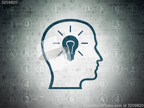 Image of Data concept: Head With Lightbulb on Digital Paper background
