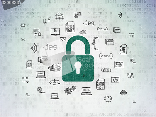 Image of Safety concept: Closed Padlock on Digital Paper background