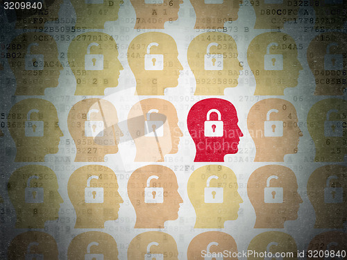 Image of Security concept: head with padlock icon on Digital Paper background