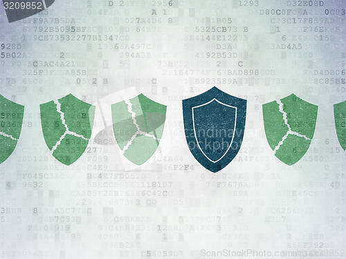 Image of Safety concept: shield icon on Digital Paper background
