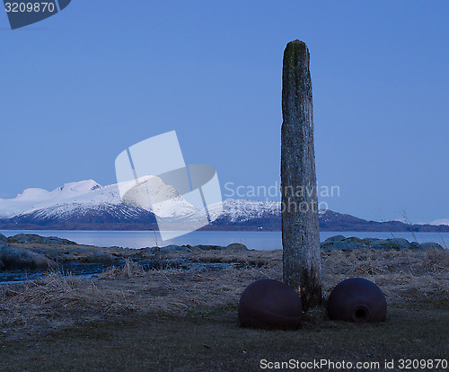 Image of Erected log by the sea