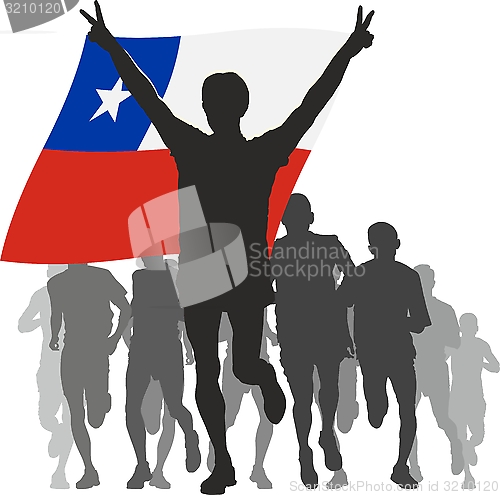 Image of Athlete with the Chile flag at the finish