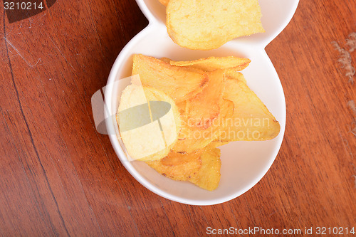 Image of Potato chips. Close up, unhealthy food concept