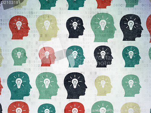 Image of Business concept: Head With Light Bulb icons on Digital Paper ba