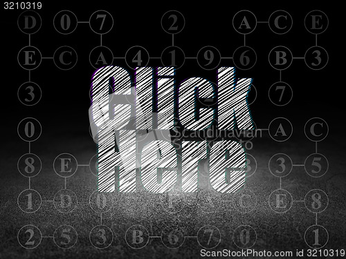 Image of Web development concept: Click Here in grunge dark room