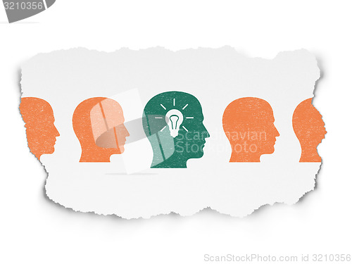 Image of Finance concept: head with light bulb icon on Torn Paper background