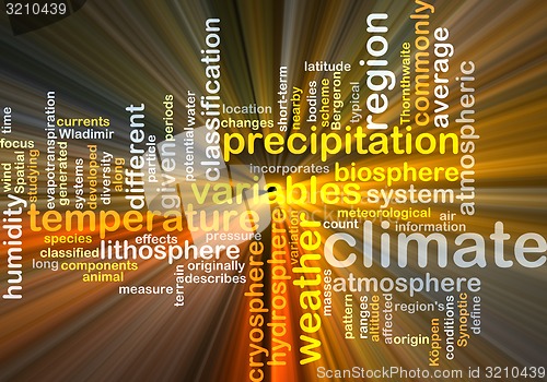 Image of Climate wordcloud concept illustration glowing