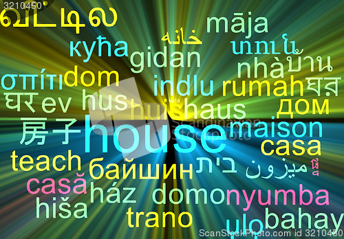 Image of House multilanguage wordcloud background concept glowing