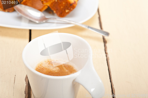 Image of plum cake and espresso coffee 