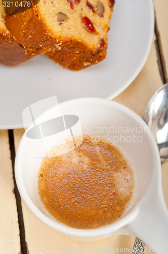 Image of plum cake and espresso coffee 
