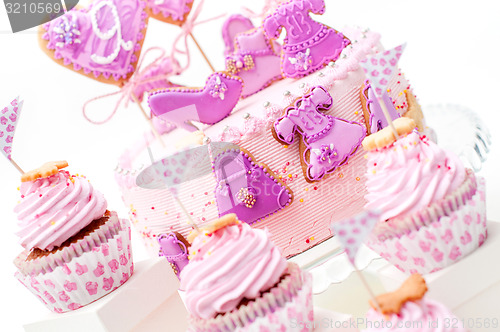 Image of pink and violet girl\'s birthday cake