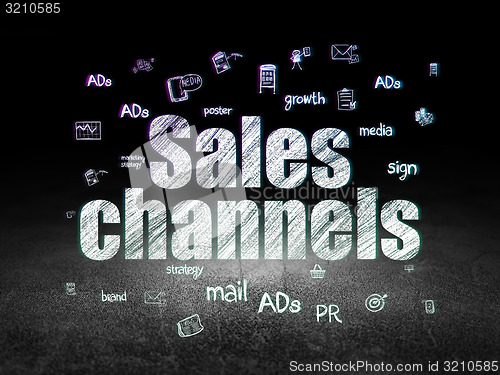 Image of Advertising concept: Sales Channels in grunge dark room