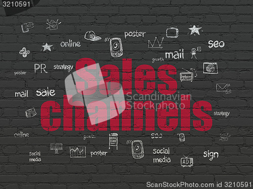 Image of Advertising concept: Sales Channels on wall background